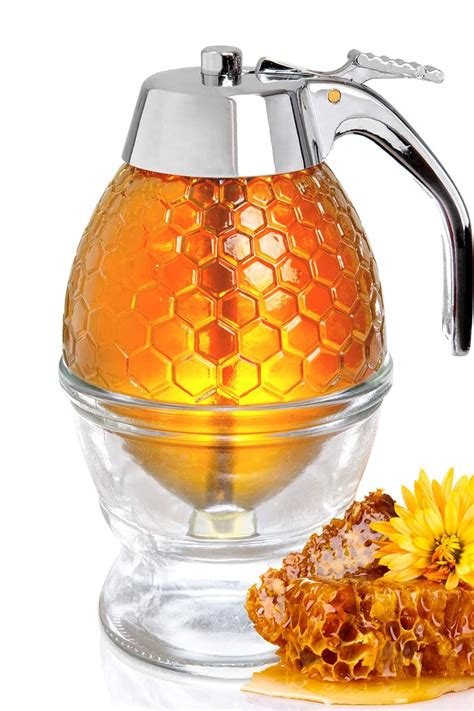 Honey Dispenser No Drip Glass With Stainless Steel Top Syrup