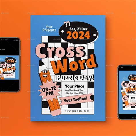Blue Cartoon Flat Design Crossword Puzzle Day Flyer Set in 2025