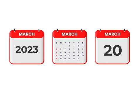 March 2023 calendar design. 20th March 2023 calendar icon for schedule ...