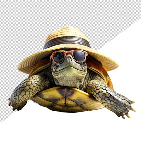 Premium Psd Turtle Wearing Sun Hat And Sunglasses On Transparent