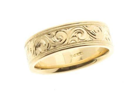 Western Engraved Ring Engraved Gold Band Wide Gold Band Custom