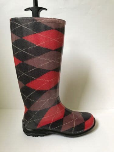 Womens Pink Purple Argyle Waterproof Outdoor Wellies Wellington Boots