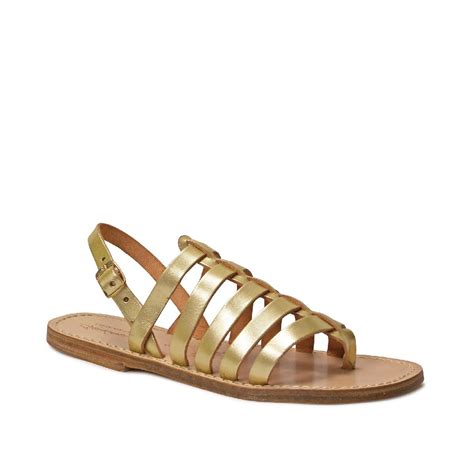 Gold Flat Sandals In Real Leather Handmade In Italy Gianluca The