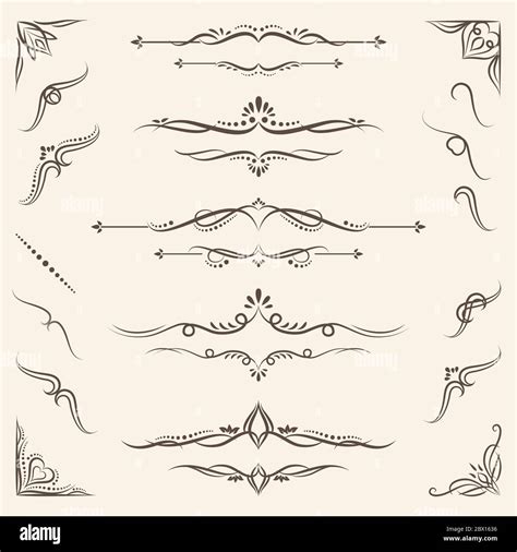 Set of Flourishes Vector Design Elements with corners, border, calligraphic combinations design ...