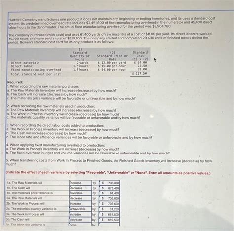 Solved Hartwell Company Manufactures One Product It Does Chegg
