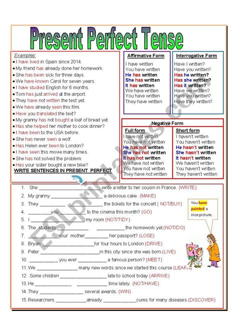 Present Perfect Tense Esl Worksheet