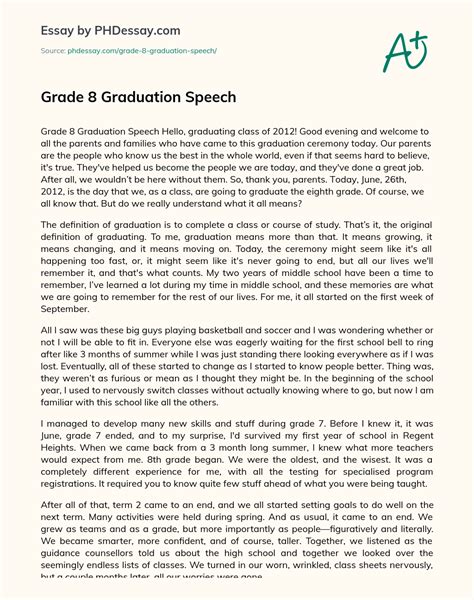 Grade 8 Graduation Speech Informative And Report Example - PHDessay.com