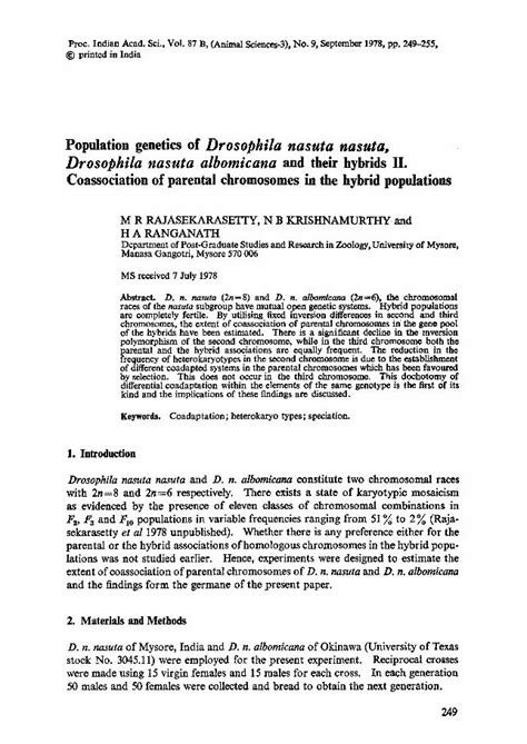 PDF Population Genetics OfDrosophila Nasuta Nasuta Drosophila Nasuta