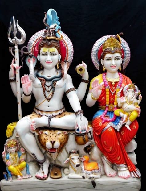 White Painted Lord Shiva Parvati Marble Statues For Worship Size