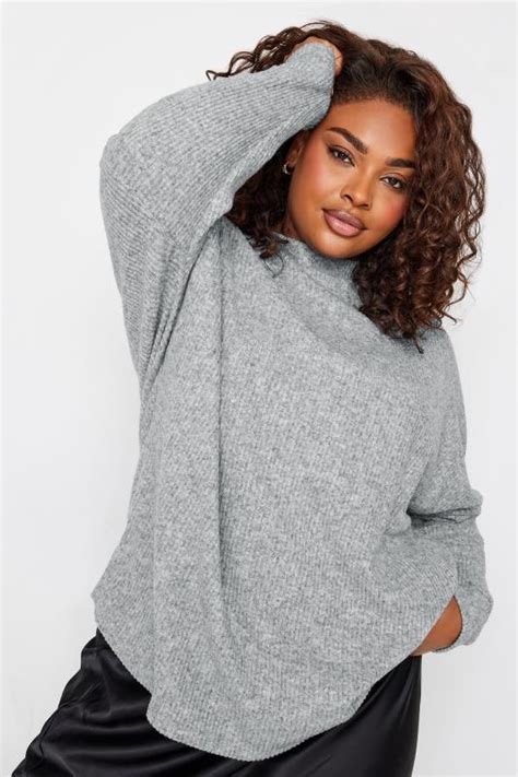 Yours Luxury Plus Size Grey Ribbed Jumper Yours Clothing