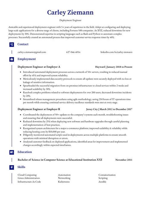 Deployment Engineer Resume Cv Example And Writing Guide