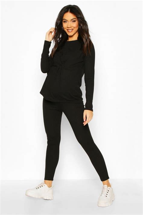 Womens Maternity Twist Front Rib Loungewear Set Boohoo Uk