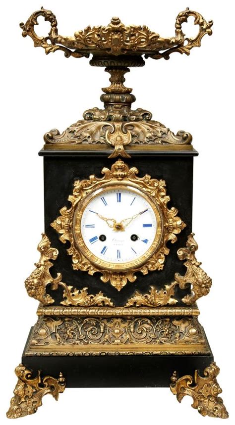 A French Bronze And Black Slate Mantel Clock Circa Striking