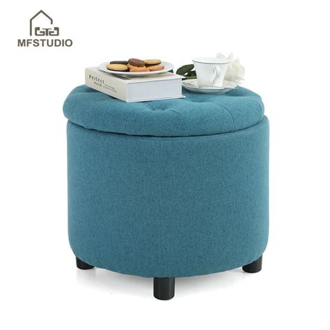 Mf Studio Round Tufted Storage Ottoman Upholstered Foot Rest Stool With