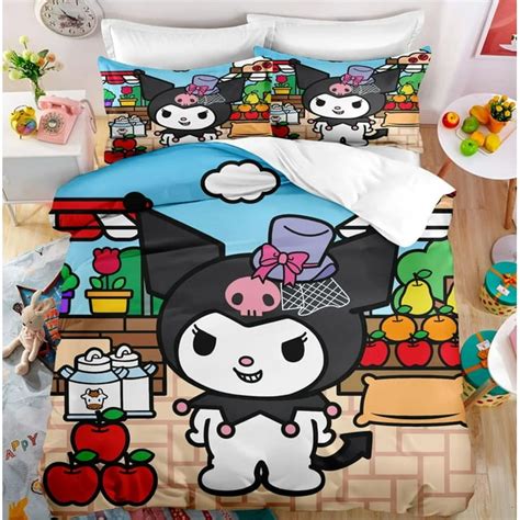 Sanrio Kuromi Bedding Set Cute Bed Quilt Cover Pillow Case Household