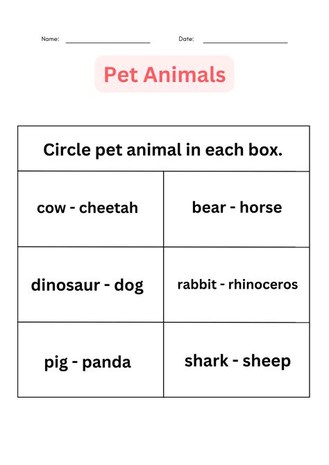 Printable Identifying And Mmatching Pet Animals Worksheet For Grade 1