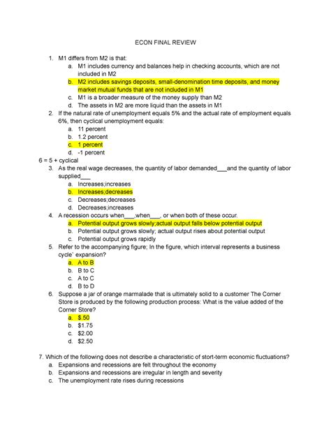 ECON Final ECON FINAL REVIEW M1 Differs From M2 Is That A M1