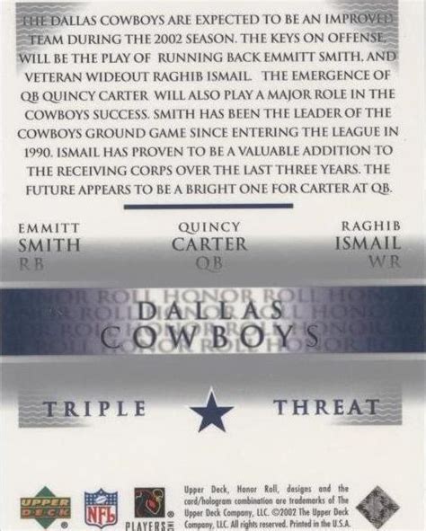 Upper Deck Honor Roll Emmitt Smith Quincy Carter Rocket Ismail