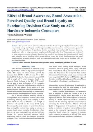 Effect Of Brand Awareness Brand Association Perceived Quality And