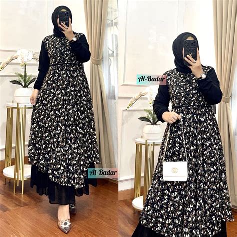 Jual Gamis Dua Layer Motif Bunga Terbarugamis Ceruty Babydollgamis