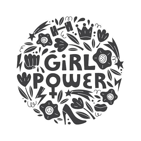 Premium Vector Girl Power Vector Hand Drawn Lettering With Female