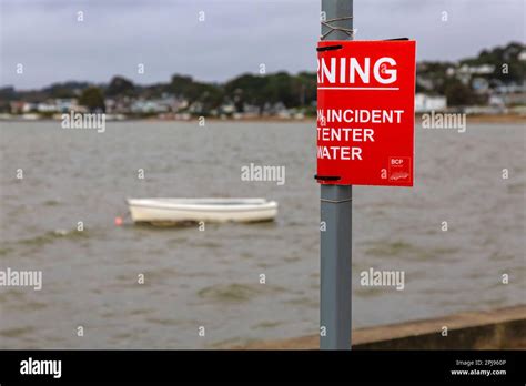 Sandbanks Poole Dorset Uk 1st April 2023 Warning Pollution Incident