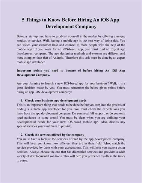 PPT 5 Things To Know Before Hiring An IOS App Development Company