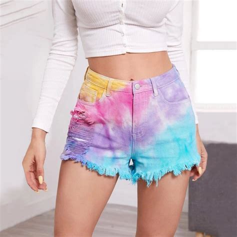 Summer Women Tie Dye Denim Shorts New Fashion High Waist Jean Etsy