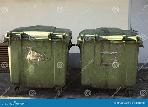 Green Garbage Cans. Containers for Waste on Street Stock Image - Image ...