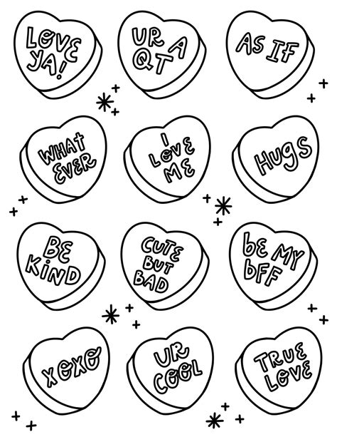 Sweethearts Candy Hearts Sketch Coloring Page