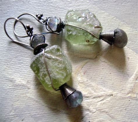 Captured Time Roman Glass And Labradorite Earrings By Anvil Etsy