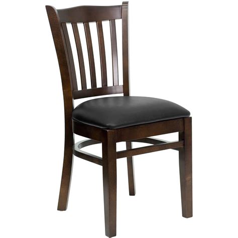 Hercules Series Vertical Slat Back Walnut Wood Restaurant Chair Black