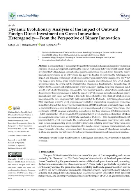 Pdf Dynamic Evolutionary Analysis Of The Impact Of Outward Foreign