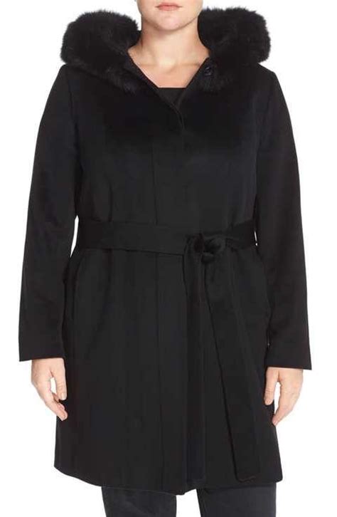 Fleurette Wool Cashmere Wrap Coat With Genuine Fox Fur Plus Size