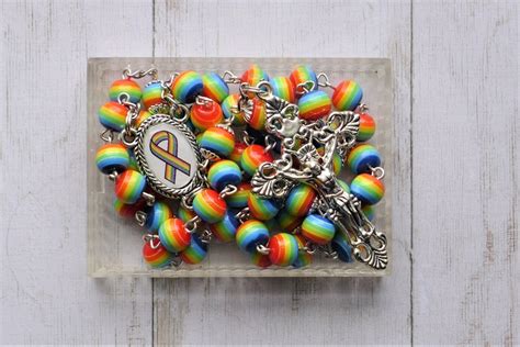 Silver Or Gold Rainbow Prayer Rosary Beads Gay Pride Lgbtq Etsy