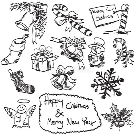 Doodles Hand Drawn Christmas Set Vector Stock Vector Illustration Of