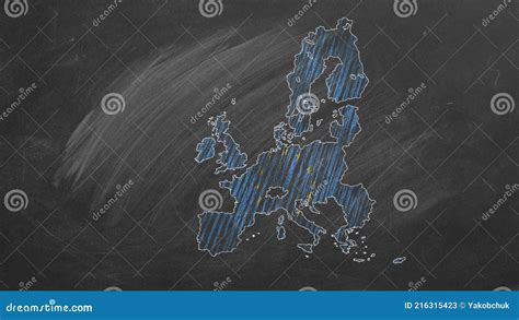 European Union Chalk Drawn And Animated Map With Flag Stock Video