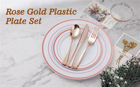 Amazon Bestvip Pcs Plastic Dinnerware Set Guests Rose