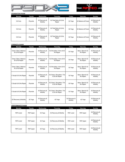 P90x Printable Workout Schedule