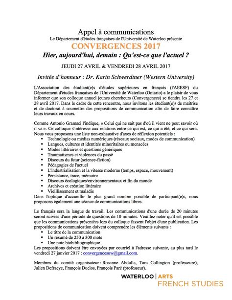 Appel Communications Pour Le Colloque Tudiant Convergences