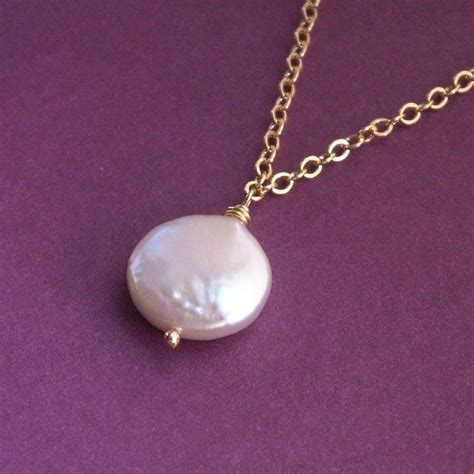 Coin Pearl Necklace Freshwater Coin Pearl Gold Filled Chain Etsy