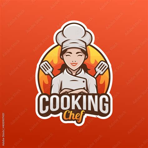 Beautiful Pretty Chef Woman Female Mom Logo Mascot Kitchen Logo Vector