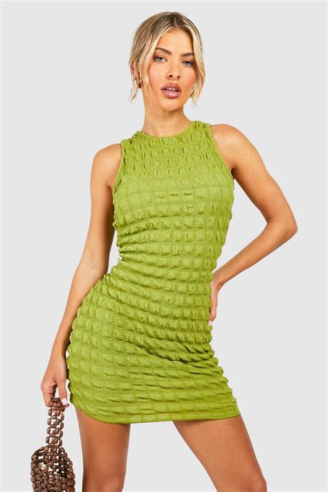 Bubble Textured Racer Mini Dress Boohoo Uk