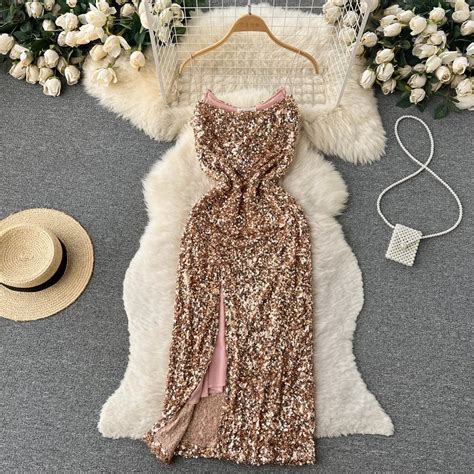 Robe De Soir E Paillettes Pour Femmes Robe Fendue Chic Sexy L Gante