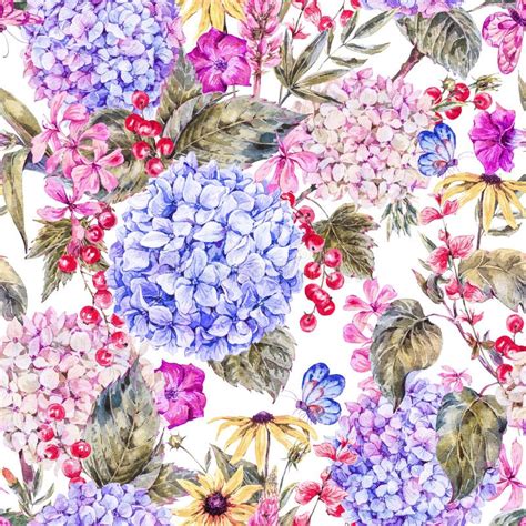 Vintage Watercolor Floral Seamless Pattern Stock Illustrations