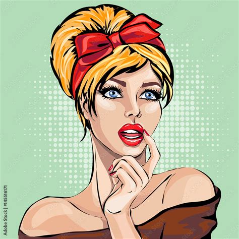 Vecteur Stock Pin Up Style Sexy Dreaming Woman Portrait Pop Art Girl