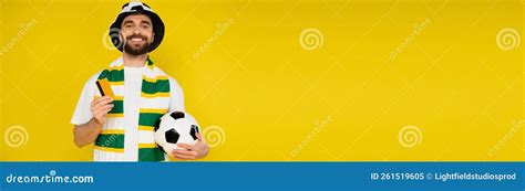 Happy Man In Football Fan Hat Stock Image Image Of Banking