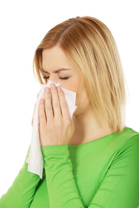 Woman Sneezing To Tissue Stock Photo Image Of Caucasian 53917608