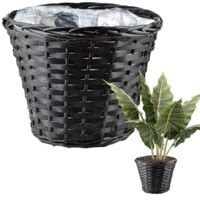 Cache pot À Fleurs En Osier Tressé Panier Bohème Noir 30x25 Cm à Prix