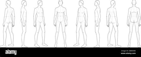 Fashion Template Of Standing Men Head Size For Technical Drawing